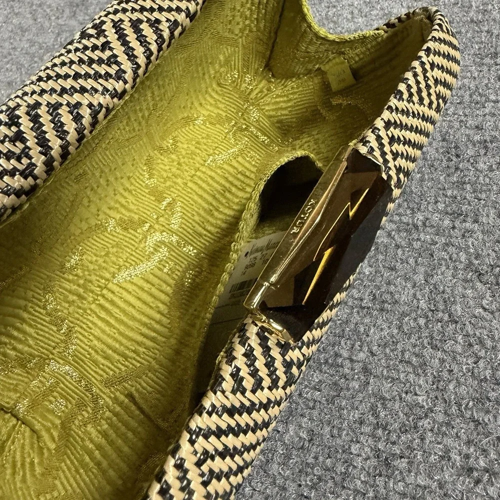 Kotur Clutch Woven Rattan Wicker Gold Clasp Hard Shell Vintage Luxury